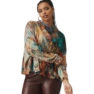 Pilcro “Alani” Colorful Abstract Mock Neck Cashmere Sweater XXS New Without Tags